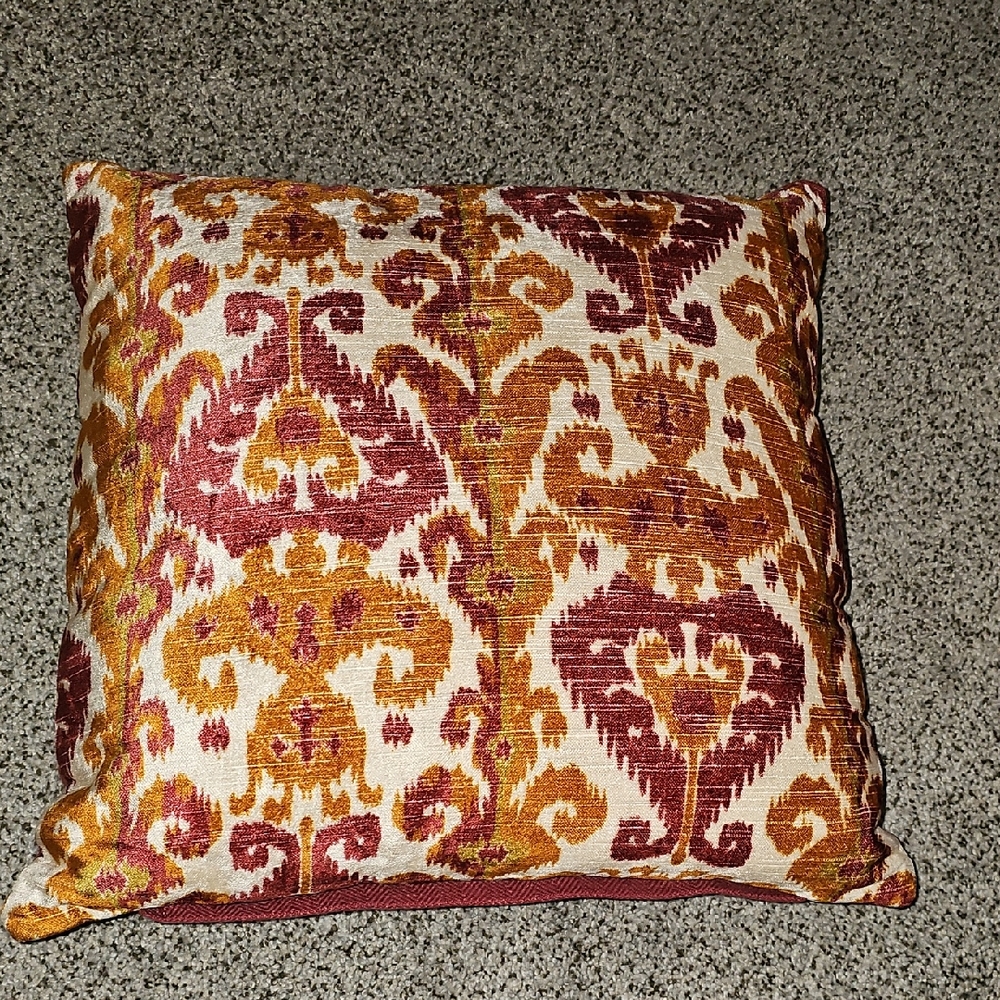 World Market Elegant Ikat Pattern Throw Pillow Red Orange  Cream